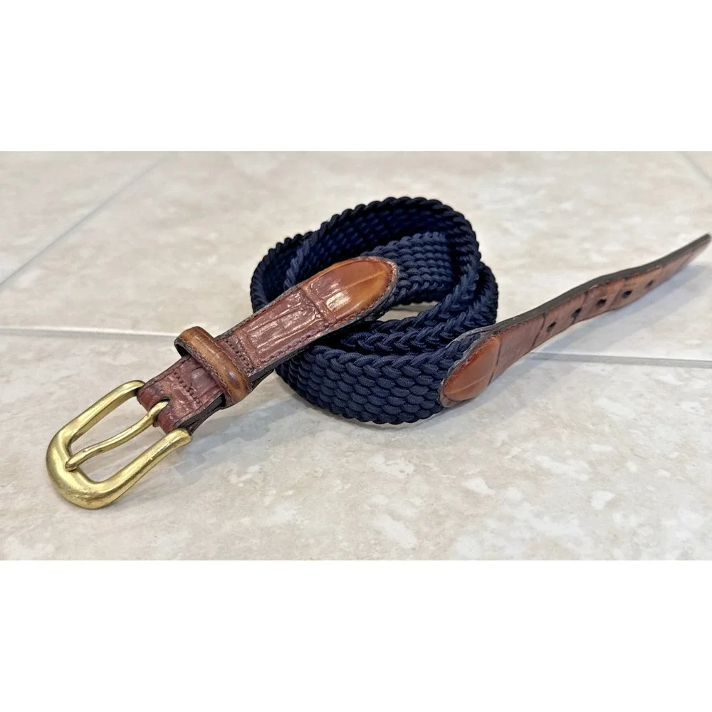 Brighton Men's Braided Adjustable Belt Black Brown Brass Buckle Size 40 Preppy